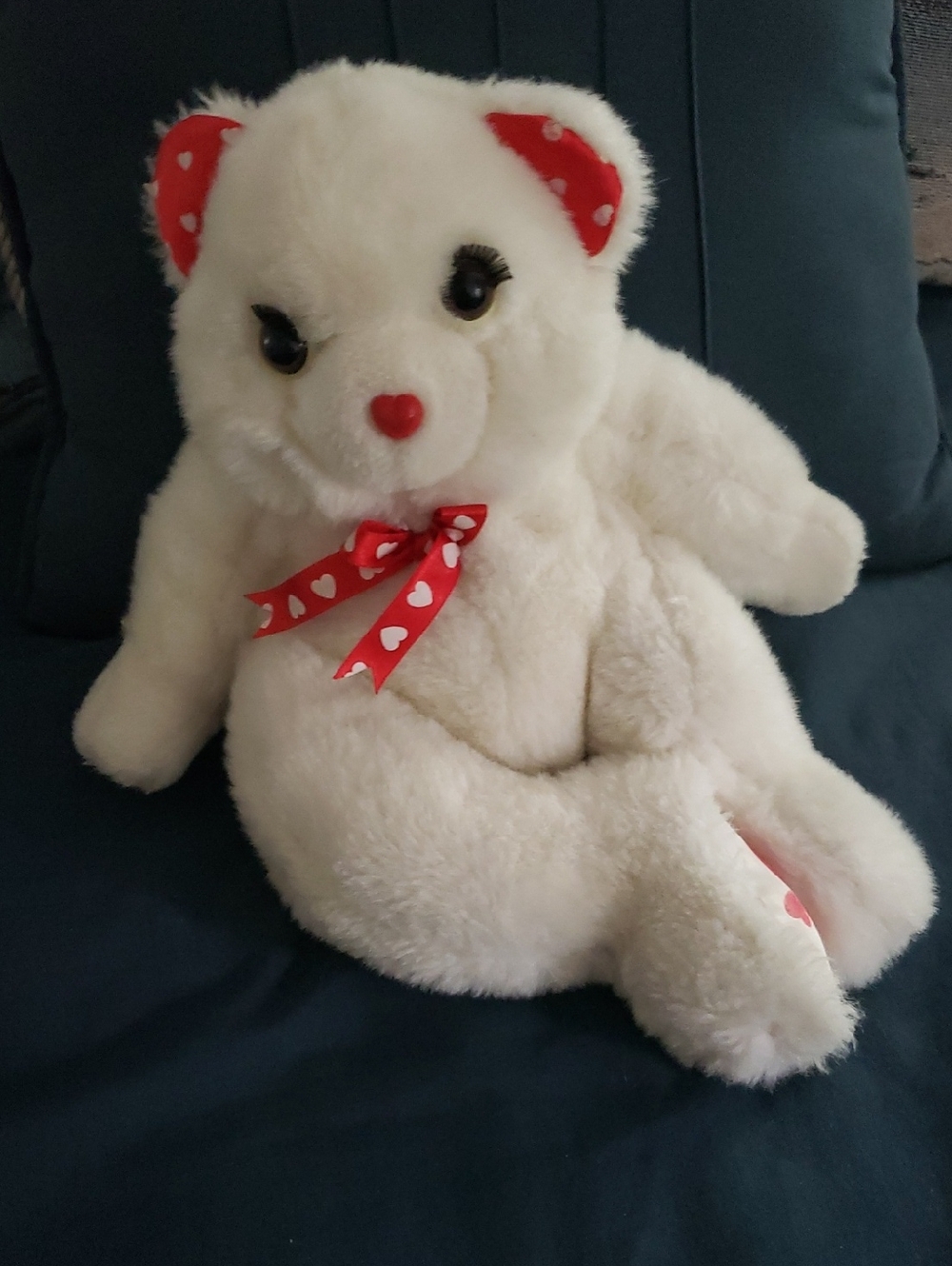 White Plush Teddy Bear with Red Heart Accents